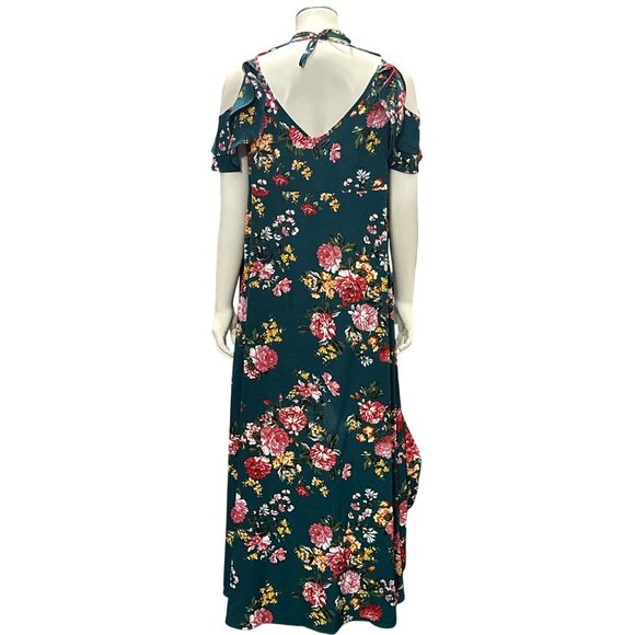 CCC Sexy Sheer Floral Hi Low Cold Shoulder Maxi Sun Dress Size Medium - Picture 3 of 9